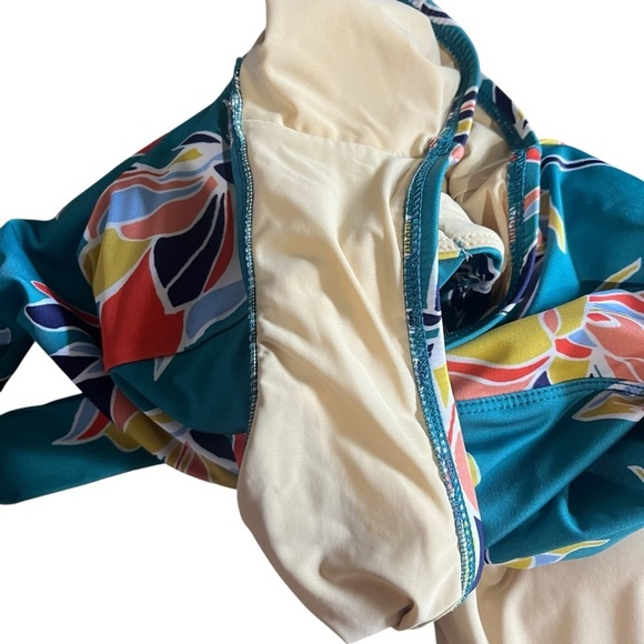 ModCloth Swimsuit Women’s Medium Teal Floral One Piece Bethany Halter Retro - Picture 10 of 14